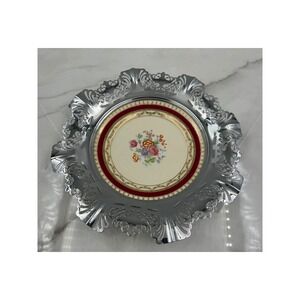 Farber Bros Krome-Kraft Chrome Filigree Plate WS George Floral Porcelain 11.5"